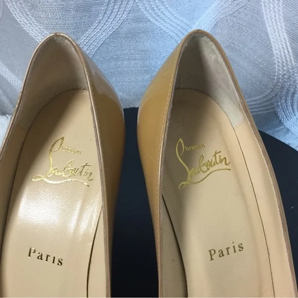 Christian Louboutin Beige Patent Peep-Toe Pumps - Picture 14 of 15